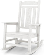 SERWALL Oversized Rocking Chair Outdoor, HDPE Outdoor Rocking Chair, White