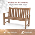 Stoog HIPS Outdoor Patio Dining Set, 4-Piece All-Weather Garden Bench, Chairs and Table Set, Patio Dining Set for Backyard, Lawn, Deck and Porch, Teak