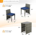 Bistro Set, 3-Piece Grey Wicker Patio Set with Glass-Top Table
