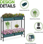 CADUKE Raised Planter Box with Legs, 32" Elevated Vegetable Garden Beds, Raised Garden Bed with Drainage Holes & Trellis, Herb Garden Planter Outdoor for Vegetables, Balcony, Patio, Green