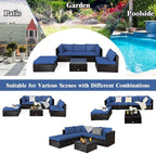 Tangkula 6 Piece Patio Furniture Set, Outdoor Deck Lawn Backyard Durable Steel Frame PE Rattan Wicker Sectional Sofa Set, Conversation Set with Coffee Table (Navy)
