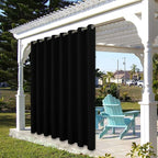 BONZER Outdoor Waterproof Curtains for Patio Extra Wide Grommet Light Filtering Outside Curtains for Gazebo, Porch, Pergola, Pavilion, 1 Panel, 150W x 95L inch, Black