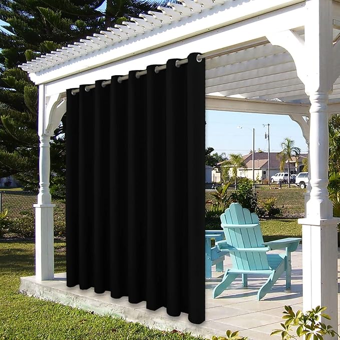 BONZER Outdoor Waterproof Curtains for Patio Extra Wide Grommet Light Filtering Outside Curtains for Gazebo, Porch, Pergola, Pavilion, 1 Panel, 150W x 95L inch, Black