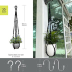 RIFNY Macrame Plant Hanger Indoor, 35 Inch Hanging Plant Holder with Hooks, Large Boho Hanging Basket Plant Hanger for Wall Window Ceiling Plants Decor (Black, 1PC)