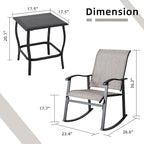 Vongrasig 3 Piece Outdoor Rocking Bistro Set, Textilene Fabric Small Patio Furniture Set, Front Porch Rocker Chairs Conversation Set with Glass Table for Lawn, Garden, Balcony, Poolside (Taupe)