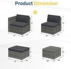 Wisteria Lane 5-Pieces Outdoor Patio Furniture Set, All Weather Wicker Rattan Sectional Sofa, Patio Conversation Set with Cushions & Glass Coffee Table for Backyard Porch Garden Balcony, Grey