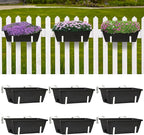 ETELI Railing Planter 6 Pack, 16.9 Inch Window Basket Deck Boxes Plastic Flower Rail Planters Holder with Adjustable Detachable Hooks for Outdoor Balcony Porch Patio, Black & White