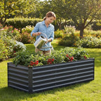 INNO STAGE 8x3x2ft Galvanized Raised Garden Bed, Raised Garden Bed Kit-Metal Planter Box Outdoor, Planting for Vegetables, Fruits, Herbs, Flowers, Grey