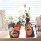 GUGUGO Abstract Rainbow Head Planter, Graffiti Face Planters Pots with Drainage, Flower Plant Pots for Indoor Plants, Unique Funny Pots for Plant Lover Gifts
