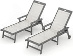 LUE BONA Chaise Lounge Chair Outdoor Set of 2, HDPS and HDPE Wicker Chaise Lounger with 5 Positions, Pool Lounge Chairs with Wheels and Adjustable Backrest for Patio, Poolside, Deck, Backyard