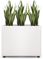 Planter Box Rectangular Block - 16×12×12IN Galvanized Steel Metal Long Box Planter Easy Installation Modern Outdoor Tall Planters All-Weather Use with Drainage Holes for Patio/Porch(White)