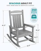 SERWALL HDPE Outdoor Rocking Chair Set of 4, Oversized Patio Rocking Chairs, All-Weather Porch Rockers for Adults, Light Gray