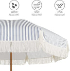 AMMSUN 7ft Patio Umbrella with Fringe Outdoor Tassel Umbrella UPF50+ Premium Steel Pole and Ribs Push Button Tilt, Navy Blue Stripes