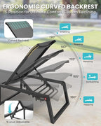 Aluminum Chaise Lounge Chair Outdoor Set of 2, Foldable & No Assembly Pool Lounge Chairs 5-Position Recliner for Outside Poolside, Fully Grounded Legs Sun Lounger for Patio, Beach, Dark Grey