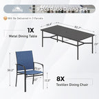 Patio Dining Set 9 PCS, 8 Stable Outdoor Dining Chairs with Rectangular Dining Table, Patio Table and Chairs Set for Lawn,Garden,Deck and Backyard