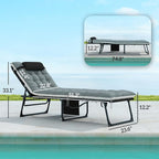 Outsunny Chaise Lounge Chair Outdoor Set of 2, 5-Position Adjustable Outdoor Pool Lounge Chairs, Folding Tanning Chair Beach Lounger with Cushion, Headrest, Side Pocket for Patio, Yard, Black/Gray