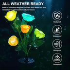 Upgraded Solar Garden Lights, 4 Pack Outdoor Solar Lights, New Round Panel for 40-Hour Runtime, Serve as Outdoor & Indoor Decor, 7-Color Changing Flower Lights, Waterproof for Patio Yard Decoration