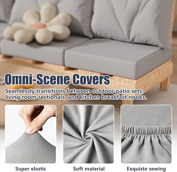 Cushion Covers 8 Pcs Stretch Outdoor Patio, Air Grey, Square Small
