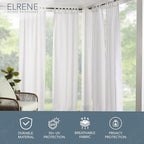 Elrene Home Fashions Matine Weatherproof Tab-Top Indoor/Outdoor Solid Color Curtain Panel for Porch, Pergola, Patio, Deck, 52”W x 95”L, White
