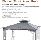 SCOCANOPY Replacement Gazebo Canopy for 10 x 12 Regency II Patio Gazebo Model L-GZ798PST,A101004104,A101004105,(Grey)