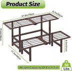 2 Tier Plant Stand Indoor Outdoor, Foldable Metal Separated Ladder Plant Stands, Plant Shelf Multiple Flower Pot Holder Display Shelving for Garden Living Room Patio,Brown