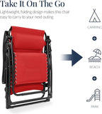 Best Choice Products Oversized Padded Zero Gravity Chair, Folding Outdoor Patio Recliner, XL Anti Gravity Lounger for Backyard w/Headrest, Cup Holder, Side Tray, Polyester Mesh - Crimson Red