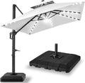 Best Choice Products 10x10ft Cantilever Patio Umbrella w/Base Included, Solar LED Lights 360 Rotation Large Offset Hanging Outdoor Shade for Deck Pool Backyard w/Stand – Fog Gray