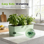 4 Pack Self Watering Pots for Indoor Plants 17 Inches Window Boxes Planters Rectangular Flower Pots Rectangle Herb Pots Large Plant Pots with Drainage Holes and Saucers Windowsill Planter, Green