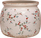 Cottagecore Ceramic Plant Pots, 6.29in French Country Floral Vase & Planters Indoor with Drainage, Distressed Cottage Farmhouse Home Decor for Balcony Bookshelf Table Centerpieces, Gifts for Grandma
