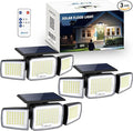 Solar Security Light Outdoor Super Bright LED, Motion Sensor Flood Light, 3 Heads 270° Wide Angle,Remote Control, IP65 Waterproof, 3 Modes (3 Packs)