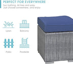 Patiorama 2 Pieces Assembled Outdoor Patio Ottoman, Indoor Outdoor All-Weather Grey Wicker Rattan Outdoor Footstool Footrest Seat w/Navy Blue Cushions,Outdoor Ottoman for Patio,No Assembly Required