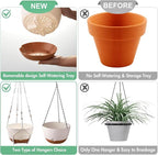 montresor Set of 2-8 Inch Hanging Planters for Indoor Plants with Self-Watering Includes Hanging Pots for Plants, Outdoor Plant Pot with Drainage, and 2 Types of Hanging Baskets Hangers (White)