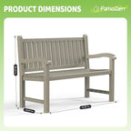 Outdoor Bench, Waterproof & Weatherproof Garden Bench with Ergonomic Design, 2-Person Resin Bench for Porch, Deck, Patio, Outdoor, Garden & Park(Grey)