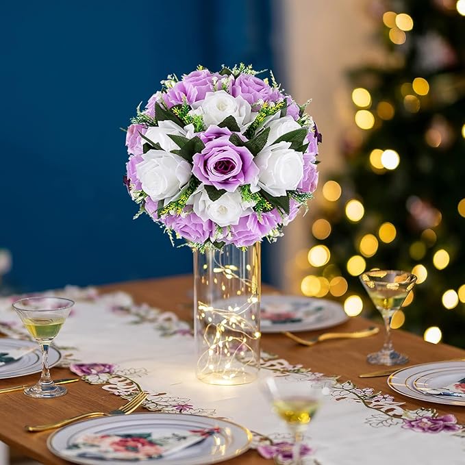 Artificial Flower Balls in Lilac and White Silk Roses for Centerpieces