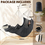 Hammock Chair in Dark Grey Cotton with Foot Rest and 2 Cushions
