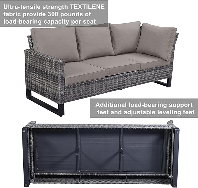 Belord Outdoor Sectional Sofa 6 Seater L Shaped Couch Wicker Patio Conversation Furniture Set Rattan Outdoor Furniture with Removable Washable Cushion Grey