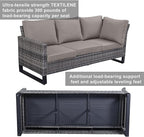 Belord Outdoor Sectional Sofa 6 Seater L Shaped Couch Wicker Patio Conversation Furniture Set with Tree-Grain Finish Metal Dining Table, Rattan Outdoor Furniture with Removable Washable Cushion Blue
