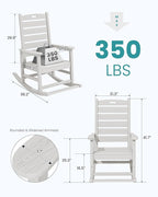 SERWALL Outdoor Rocking Chair Set of 2, Oversized Rocking Chair with Footboard for Adults, HDPE All Weather Resistant Rocking Chairs for Patio, 350lbs Weight Capacity, White