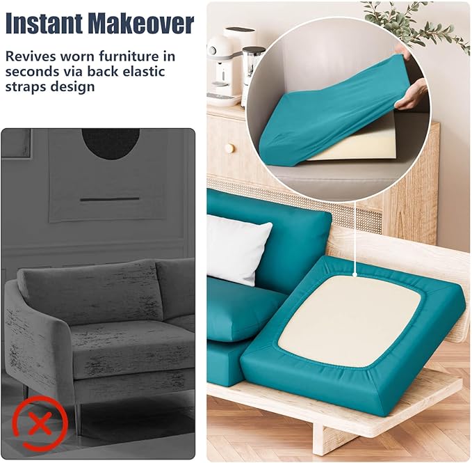 Cushion Covers, 8 Pack Stretch-Fit Petrol Blue Outdoor Slipcovers
