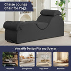 ijuicy Sleek Chaise Lounge Chair for Exercise, Indoor Lounger with Headrest, Waist Cushion, Movable Footrest, Side Pockets, Non-Slip Bottom, High Density Sponge, Dark Grey