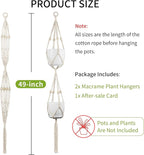 Macrame Plant Hanger - Fits 4 to 8 inches Pots for Indoor Outdoor, 49 Inch, Set of 2, Ivory (POTS NOT Included)
