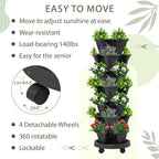 Umigy 2 Set of 7 Tier Vertical Planter Stackable Tower Planters Strawberry Herb Flower and Vegetable Pots Indoor Outdoor Gardening Pots with Removable Wheels and Tools(Black)