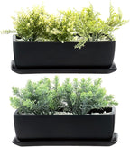 MyGift Matte Black Ceramic Indoor Plant Pot Succulent Planter, Decorative Flower Planter with Drainage Hole and Removable Tray (14 inch - 2 Pack)