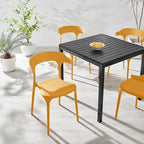 Modern Stackable Dining Chair Set, No Assembly, Plastic Chair, Patio Chair, Suitable for Indoor and Outdoor Cafes and Restaurants, Set of 4 (Mustard Yellow)