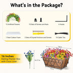ZeeDix 16 Inch Artificial Flowers Hanging Railing Window Planter Box, 12 Pcs UV Resistant Fake Look Real Flowers with Heart-Shaped Deck Railing Planter Boxes for Porch Patio Balcony Garden Home Decor