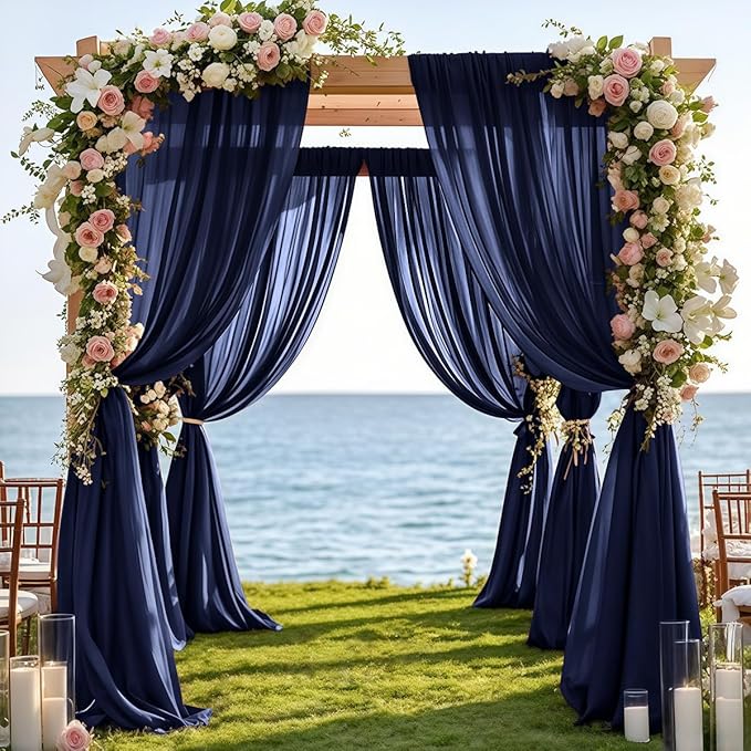 Outdoor Curtains: Navy Blue Chiffon Arch Draping, 29 in x 6 Yd