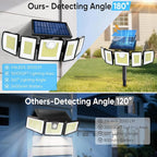 Solar Lights Outdoor Waterproof Motion Sensor - 416 LEDs 3000 Lumens Super Bright 3 Brightness 3 Modes 2400mAh 360° Illumination 32ft Solar Flood Security Light for Outside (with Stakes, 1)