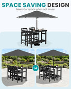 SERWALL Outdoor Bar Set with 9ft Umbrella, All-Weather HDPE Patio Bar Chairs and Table, Outdoor Furniture Set for Poolside, Backyard, Garden - Black