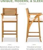 Best Choice Products Set of 2 Outdoor Acacia Wood Bar Stools Bar Chairs for Patio, Pool, Garden w/Weather-Resistant Cushions - Cream