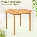 Tangkula 44" Round Outdoor Dining Table for 4, Acacia Wood 4-Person Large Patio Dining Table, Farmhouse Indoor Outdoor Dining Furniture for Deck, Garden, Poolside & Backyard